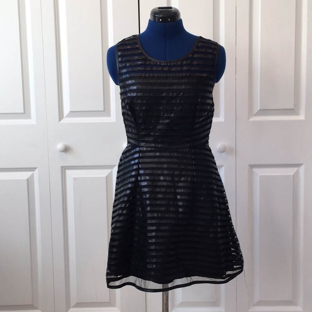 Black Faux-Leather and Netting Party Dress